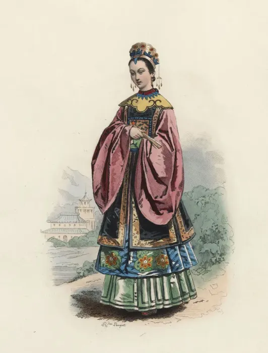 Framed Print : Wife of a Mandarin Chinese man, in the modern age, color engraving 1870 Framed Print : Wife of a Mandarin Chinese man, in the modern age, color engraving 1870