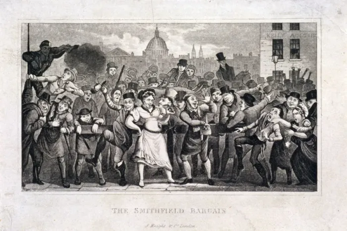 Framed Print : Wife being sold at Smithfield Market, London, c1820 Framed Print : Wife being sold at Smithfield Market, London, c1820