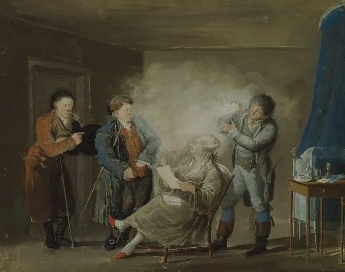 Framed Print : While the Wig is Being Powdered, c18th century. Creator: Pehr Nordquist Framed Print : While the Wig is Being Powdered, c18th century. Creator: Pehr Nordquist