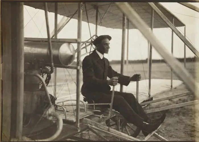 Framed Print : Wilbur Wright in the flyer, 1908. Creator: Anonymous Framed Print : Wilbur Wright in the flyer, 1908. Creator: Anonymous