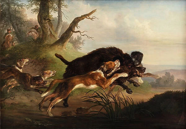 A wild boar hunt, 1792-1830. Creator: Christian David Gebauer