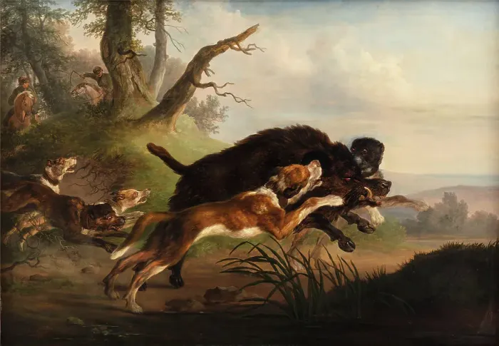 Framed Print : A wild boar hunt, 1792-1830. Creator: Christian David Gebauer Framed Print : A wild boar hunt, 1792-1830. Creator: Christian David Gebauer