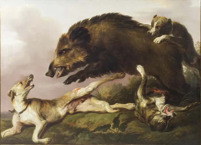 Framed Print : Wild boar hunting, 1792-1831. Creator: Christian David Gebauer Framed Print : Wild boar hunting, 1792-1831. Creator: Christian David Gebauer