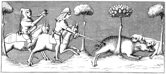 Framed Print : Wild boar hunting with dogs, 14th century (1849) Framed Print : Wild boar hunting with dogs, 14th century (1849)