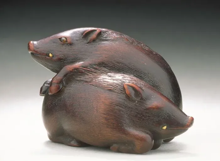 Framed Print : Wild Boar Pair, early 19th century. Creator: Kano Tomokazu Framed Print : Wild Boar Pair, early 19th century. Creator: Kano Tomokazu