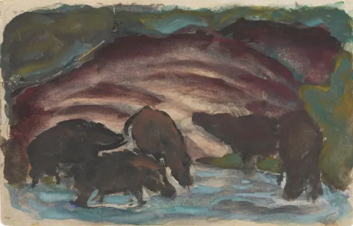 Framed Print : Wild Boars in the Water, 1910-1911 Framed Print : Wild Boars in the Water, 1910-1911