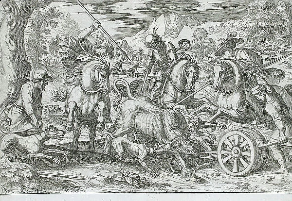 Wild Bull Hunt, 16th century. Creator: Antonio Tempesta