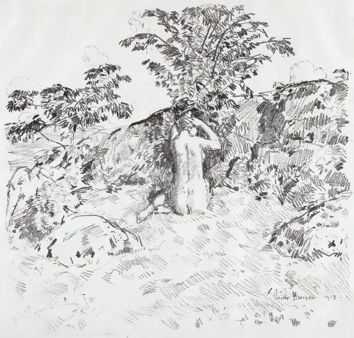 Framed Print : Wild Cherry Tree, 1918. Creator: Frederick Childe Hassam Framed Print : Wild Cherry Tree, 1918. Creator: Frederick Childe Hassam
