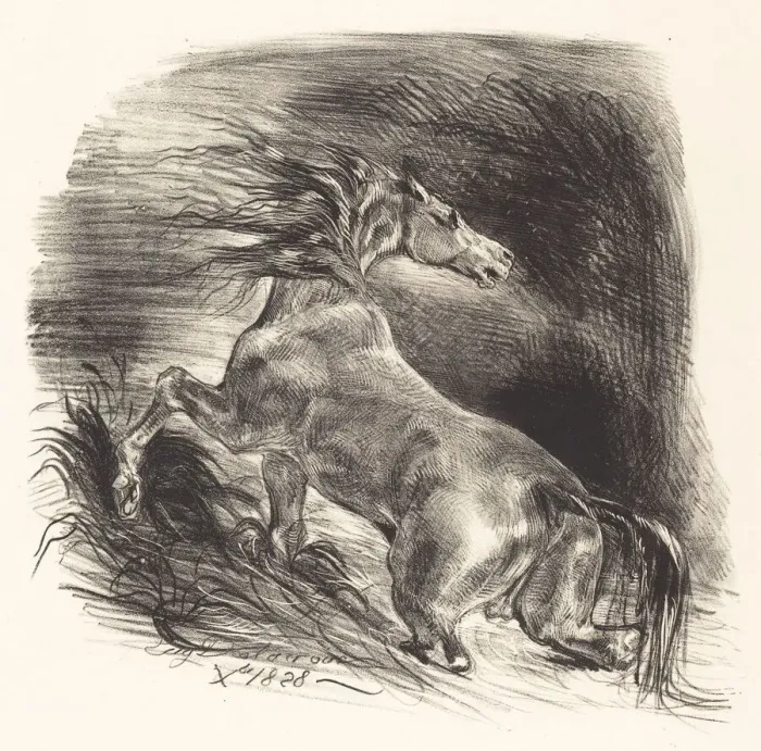 Framed Print : Wild Horse Coming out of the Water (Cheval sauvage), 1828. Creator: Eugene Delacroix Framed Print : Wild Horse Coming out of the Water (Cheval sauvage), 1828. Creator: Eugene Delacroix