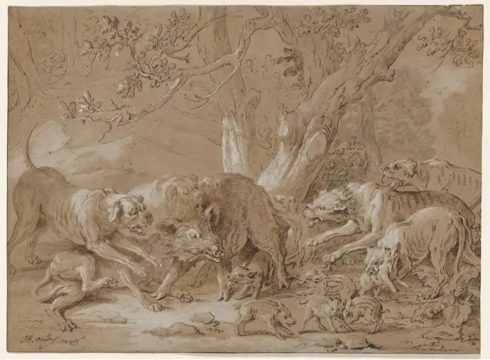 Framed Print : Wild Sow and Her Young Attacked by Dogs, 1748. Creator: Jean-Baptiste Oudry (French, 1686-1755) Framed Print : Wild Sow and Her Young Attacked by Dogs, 1748. Creator: Jean-Baptiste Oudry (French, 1686-1755)