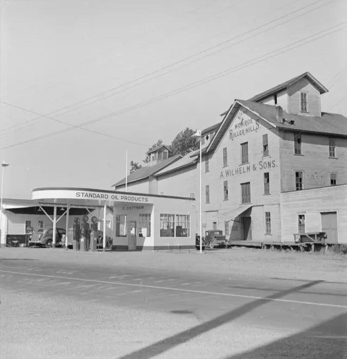 Framed Print : The Wilhelm mill closed ten years ago and service station... Monroe, Benton County, Oregon, 1939. Creator: Dorothea Lange Framed Print : The Wilhelm mill closed ten years ago and service station... Monroe, Benton County, Oregon, 1939. Creator: Dorothea Lange