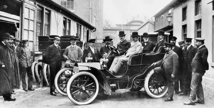 Framed Print : Wilhelm Maybach in a Mercedes, 1903. Creator: Unknown Framed Print : Wilhelm Maybach in a Mercedes, 1903. Creator: Unknown