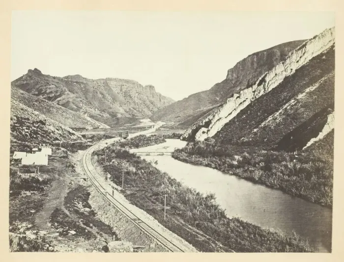 Framed Print : Wilhelmina's Pass, Distant View of Serrated Rocks or Devil's Slide, Weber Canon, Utah, 1868 / 69. Creator: Andrew Joseph Russell Framed Print : Wilhelmina's Pass, Distant View of Serrated Rocks or Devil's Slide, Weber Canon, Utah, 1868 / 69. Creator: Andrew Joseph Russell