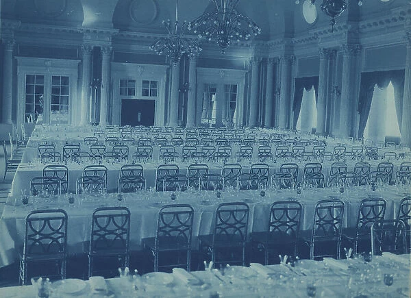 Willard Hotel ballroom arranged for a banquet, between 1901 and 1910. Creator: Frances Benjamin Johnston