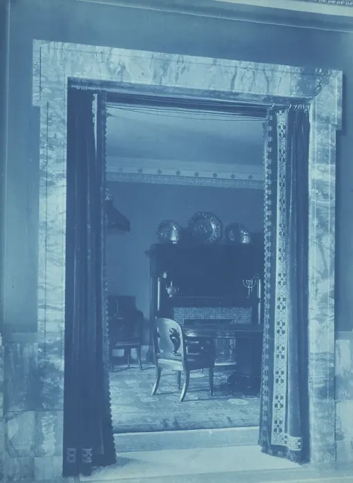 Framed Print : Willard Hotel - view through a curtained doorway to a lounge, between 1901and 1910. Creator: Frances Benjamin Johnston Framed Print : Willard Hotel - view through a curtained doorway to a lounge, between 1901and 1910. Creator: Frances Benjamin Johnston