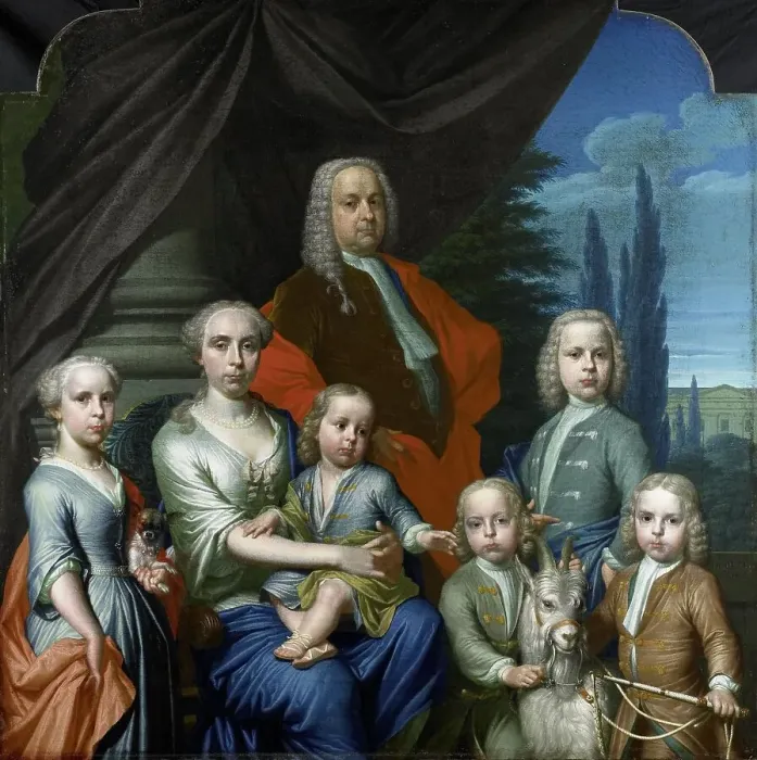 Framed Print : Willem Philip Kops (1695-1756), with his Wife and Children, 1738. Creator: Frans Decker Framed Print : Willem Philip Kops (1695-1756), with his Wife and Children, 1738. Creator: Frans Decker