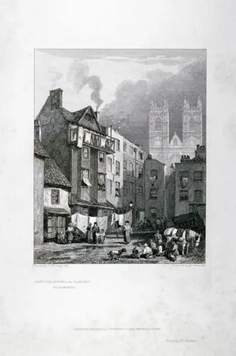 Framed Print : William Caxtons house in the Almonry, Westminster, London, 1827 Framed Print : William Caxtons house in the Almonry, Westminster, London, 1827