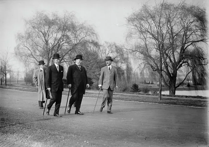 Framed Print : William Howard Taft Out For A Stroll with Archibald Butt...And Charles Dewey Hilles...1910 Creator: Harris & Ewing. William Howard Taft Out For A Stroll with Archibald Butt...And Charles Dewey Hilles...1910 Creator: Harris & Ewing