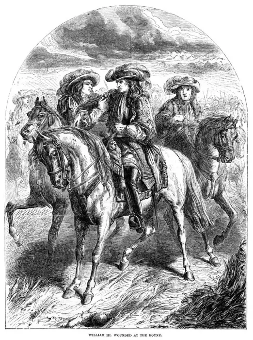 Framed Print : William III wounded at the Boyne. Artist: C Sheeres Framed Print : William III wounded at the Boyne. Artist: C Sheeres
