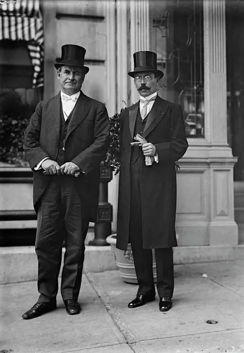 Framed Print : William Jennings Bryan, Rep. from Nebraska, with Min. Roberto Brenes Mesén from Costa Rica, 1914. Creator: Harris & Ewing. William Jennings Bryan, Rep. from Nebraska, with Min. Roberto Brenes Mesén from Costa Rica, 1914 Framed Print : William Jennings Bryan, Rep. from Nebraska, with Min. Roberto Brenes Mesén from Costa Rica, 1914. Creator: Harris & Ewing. William Jennings Bryan, Rep. from Nebraska, with Min. Roberto Brenes Mesén from Costa Rica, 1914