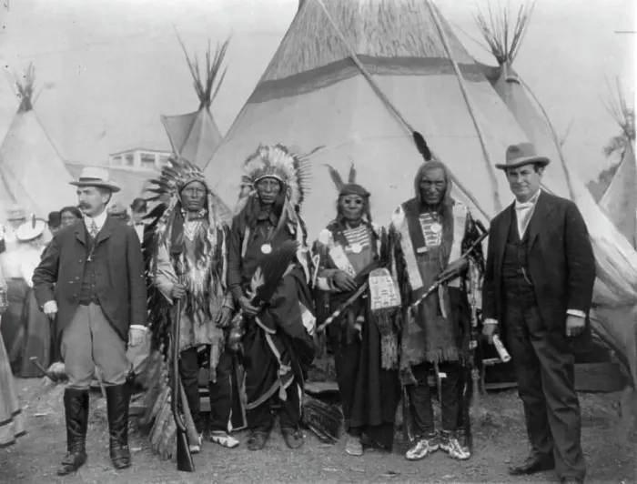 Framed Print : William Jennings Bryan with Sioux chiefs at Pan-American Exposition, Buffalo, 1901, c1864 - c1947. Creator: Frances Benjamin Johnston Framed Print : William Jennings Bryan with Sioux chiefs at Pan-American Exposition, Buffalo, 1901, c1864 - c1947. Creator: Frances Benjamin Johnston