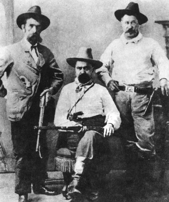 Framed Print : William A Pinkerton, flanked by two express agents, c1870s-1880s (1954) Framed Print : William A Pinkerton, flanked by two express agents, c1870s-1880s (1954)