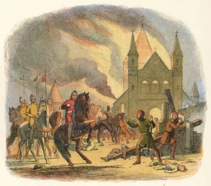 Framed Print : William receives a fatal hurt at Mantes, 1087 (1864). Artist: James William Edmund Doyle Framed Print : William receives a fatal hurt at Mantes, 1087 (1864). Artist: James William Edmund Doyle