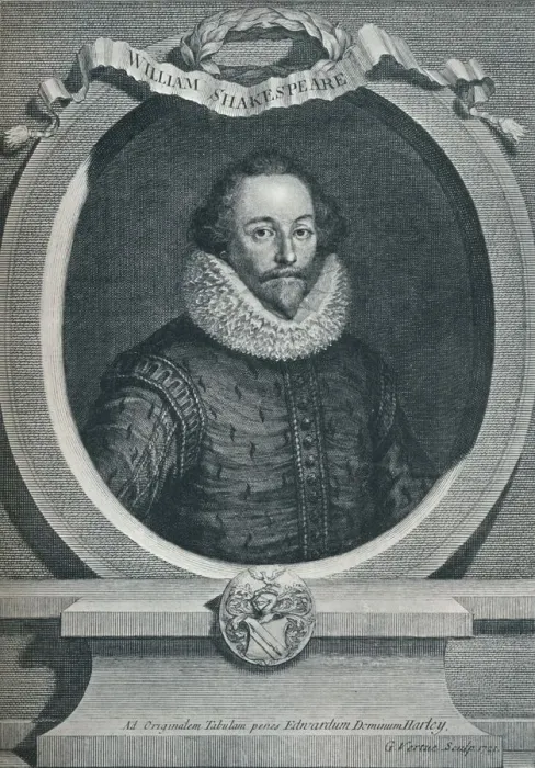 Framed Print : William Shakespeare (1564-1616), English poet and playwright, 1721, (1913). Artist: George Vertue Framed Print : William Shakespeare (1564-1616), English poet and playwright, 1721, (1913). Artist: George Vertue