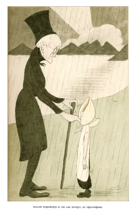 Framed Print : William Wordsworth in the Lake District, at Cross-Purposes, 1904. Artist: Max Beerbohm Framed Print : William Wordsworth in the Lake District, at Cross-Purposes, 1904. Artist: Max Beerbohm