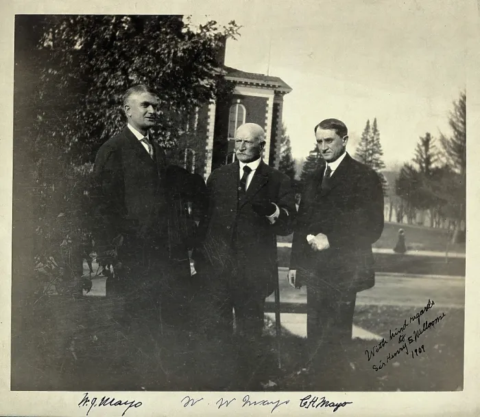 Framed Print : William Worrall Mayo with his sons William James Mayo (left) and Charles Horace Mayo (right), 1909. Creator: Unknown Framed Print : William Worrall Mayo with his sons William James Mayo (left) and Charles Horace Mayo (right), 1909. Creator: Unknown