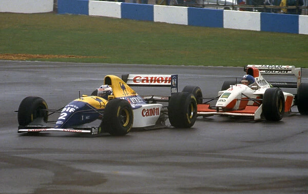 Williams Renault FW15C, Alain Prost leads Derek Warwick, European Grand Prix. Creator: Unknown