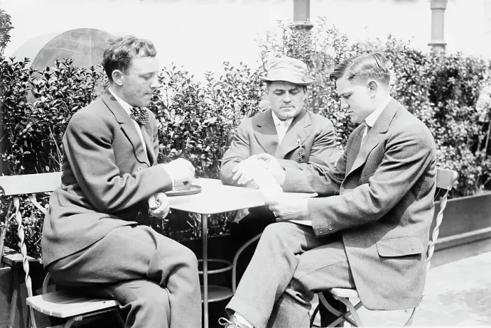 Framed Print : Willie Ritchie reading cable of acceptance to Steffen & Thiry, between c1910 and c1915. Creator: Bain News Service Framed Print : Willie Ritchie reading cable of acceptance to Steffen & Thiry, between c1910 and c1915. Creator: Bain News Service