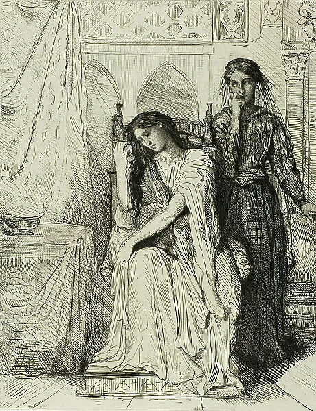 The Willow Song, plate nine from Othello, 1844. Creator: Theodore Chasseriau