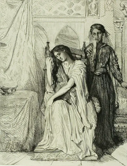 Framed Print : The Willow Song, plate nine from Othello, 1844. Creator: Theodore Chasseriau Framed Print : The Willow Song, plate nine from Othello, 1844. Creator: Theodore Chasseriau