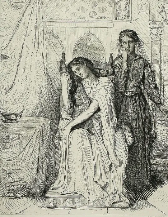 Framed Print : The Willow Song, plate nine from Othello, 1844. Creator: Theodore Chasseriau Framed Print : The Willow Song, plate nine from Othello, 1844. Creator: Theodore Chasseriau