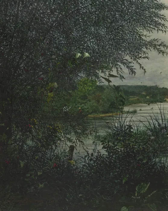 Framed Print : Willow Tree and Convolvulus in front of a River, 1865. Creator: Leon Bonvin Framed Print : Willow Tree and Convolvulus in front of a River, 1865. Creator: Leon Bonvin