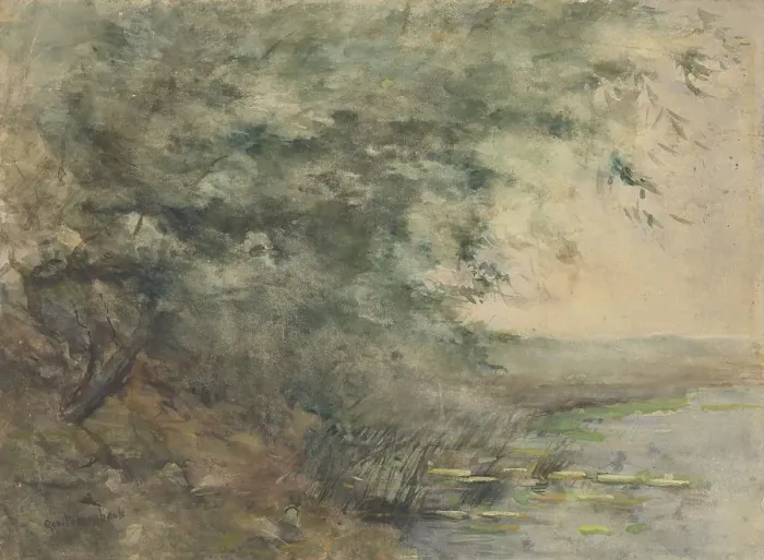 Framed Print : Willows on the shore of a lake, 1863-1903. Creator: George Poggenbeek Framed Print : Willows on the shore of a lake, 1863-1903. Creator: George Poggenbeek