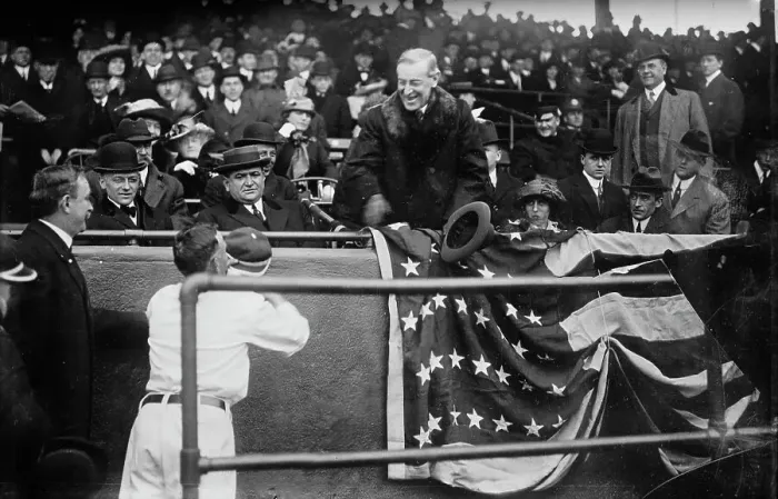 Framed Print : Wilson opens Ball Season, Wash. between c1910 and c1915. Creator: Bain News Service Framed Print : Wilson opens Ball Season, Wash. between c1910 and c1915. Creator: Bain News Service