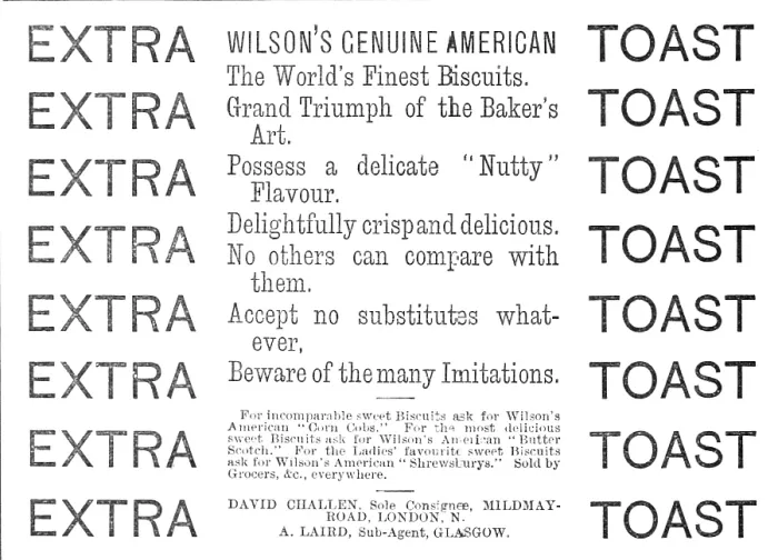 Framed Print : Wilson's Genuine American - Extra Toast, 1883. Creator: Unknown. Wilson's Genuine American - Extra Toast, 1883. Creator: Unknown Framed Print : Wilson's Genuine American - Extra Toast, 1883. Creator: Unknown. Wilson's Genuine American - Extra Toast, 1883. Creator: Unknown