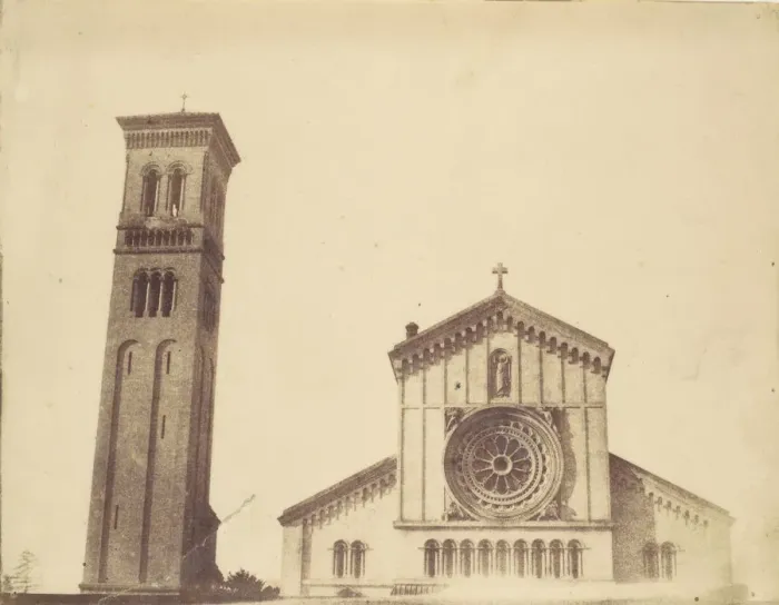 Framed Print : Wilton Church, Facade and Bell Tower, 1850s. Creator: Unknown Framed Print : Wilton Church, Facade and Bell Tower, 1850s. Creator: Unknown