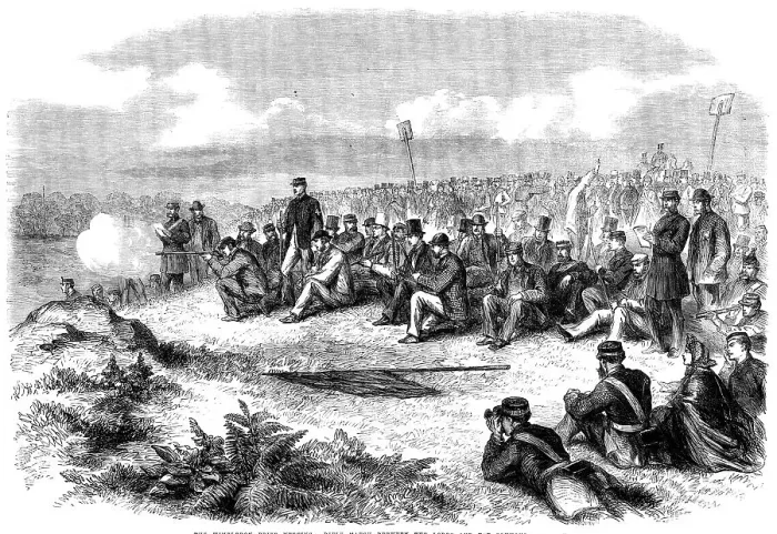 Framed Print : The Wimbledon Prize Meeting: rifle match between the Lords and the Commons, 1862. Creator: Unknown Framed Print : The Wimbledon Prize Meeting: rifle match between the Lords and the Commons, 1862. Creator: Unknown