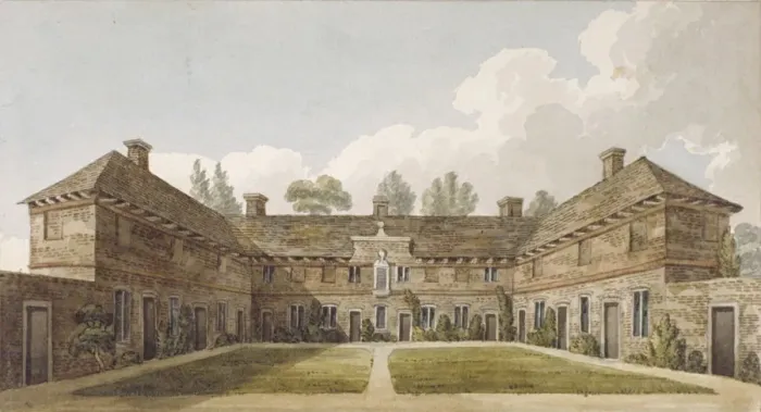 Framed Print : Winchester Almshouses, Richmond Hill, Surrey, c1820 Framed Print : Winchester Almshouses, Richmond Hill, Surrey, c1820