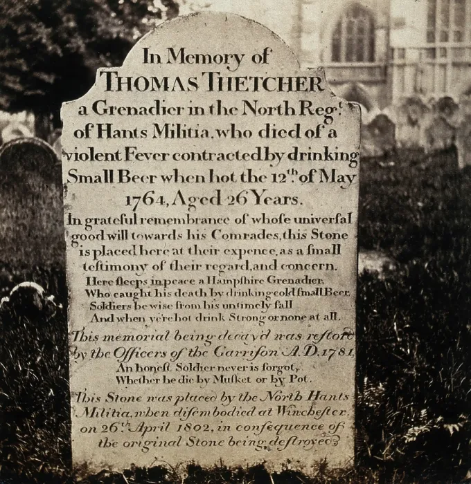 Framed Print : Winchester: tombstone of Thomas Thetcher, who 'died of a violent fever contracted by... 1800-1899. Creator: Unknown Framed Print : Winchester: tombstone of Thomas Thetcher, who 'died of a violent fever contracted by... 1800-1899. Creator: Unknown