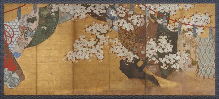 Framed Print : Wind-screen and cherry tree. Artist: Anonymous Framed Print : Wind-screen and cherry tree. Artist: Anonymous