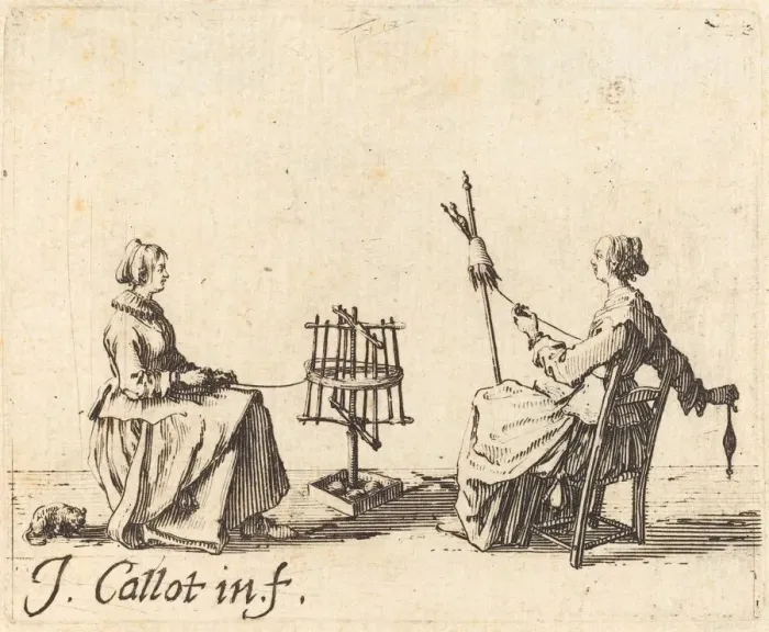 Framed Print : The Winder and the Spinner, c. 1623. Creator: Jacques Callot Framed Print : The Winder and the Spinner, c. 1623. Creator: Jacques Callot