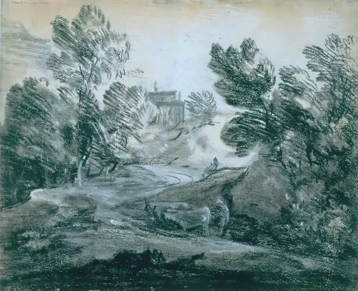 Framed Print : Winding Lane with Peasants and Cattle, 1770-1779. Creator: Thomas Gainsborough Framed Print : Winding Lane with Peasants and Cattle, 1770-1779. Creator: Thomas Gainsborough