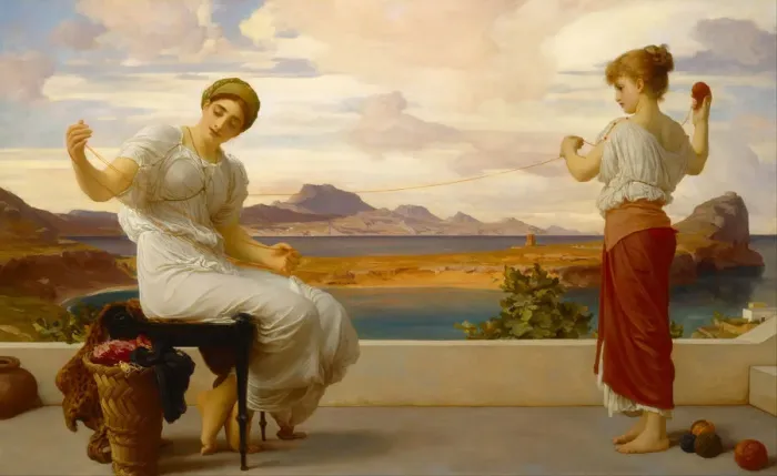 Framed Print : Winding the skein, ca 1878. Artist: Leighton, Frederic, 1st Baron Leighton (1830-1896) Framed Print : Winding the skein, ca 1878. Artist: Leighton, Frederic, 1st Baron Leighton (1830-1896)
