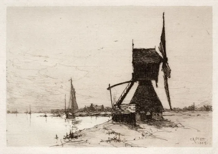 Framed Print : Windmill along the Coast, 1884. Creator: Charles Adams Platt (American, 1861-1933) Framed Print : Windmill along the Coast, 1884. Creator: Charles Adams Platt (American, 1861-1933)