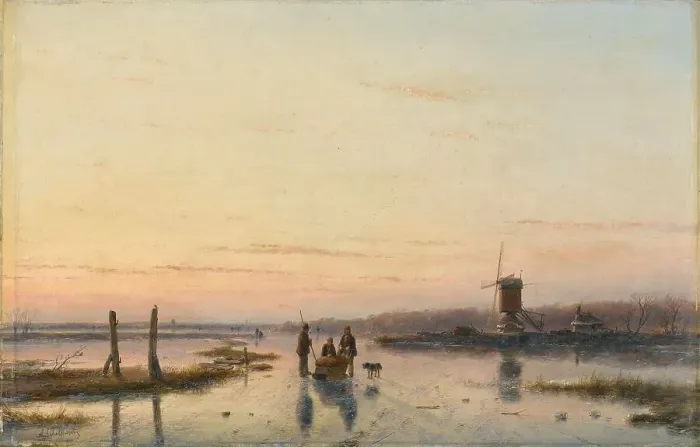 Framed Print : Windmill beside a frozen river, 1860-1862. Creator: Andreas Schelfhout Framed Print : Windmill beside a frozen river, 1860-1862. Creator: Andreas Schelfhout