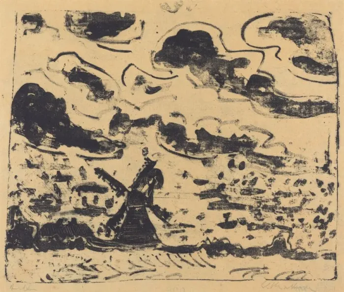Framed Print : Windmill near Burg on Fehmarn, 1908. Creator: Ernst Kirchner Framed Print : Windmill near Burg on Fehmarn, 1908. Creator: Ernst Kirchner